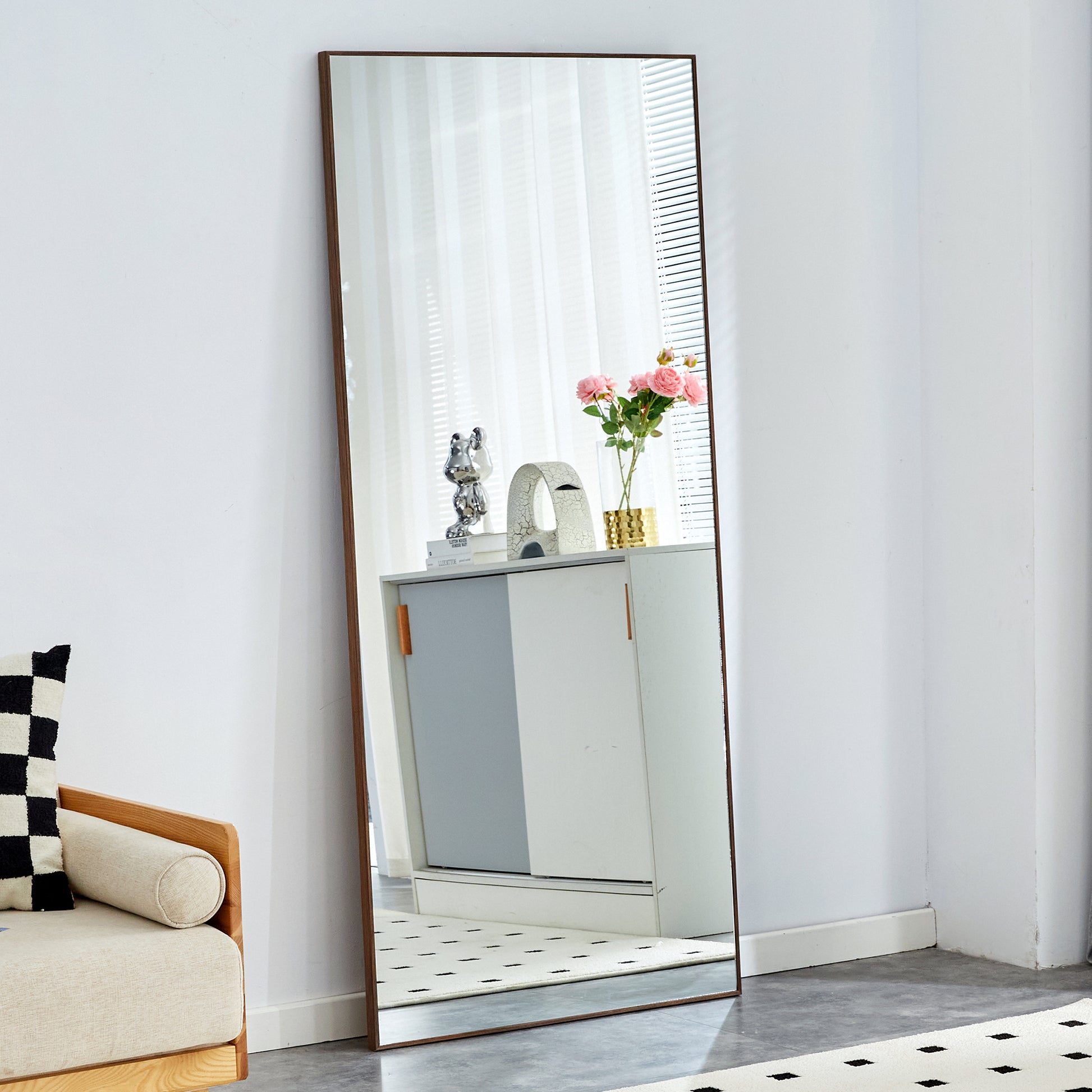 Fourth generation solid wood frame long mirror, dressing mirror, bedroom foyer, decorative mirror, clothing store, floor to ceiling mirror, wall mounted. 71 "* 31.4"