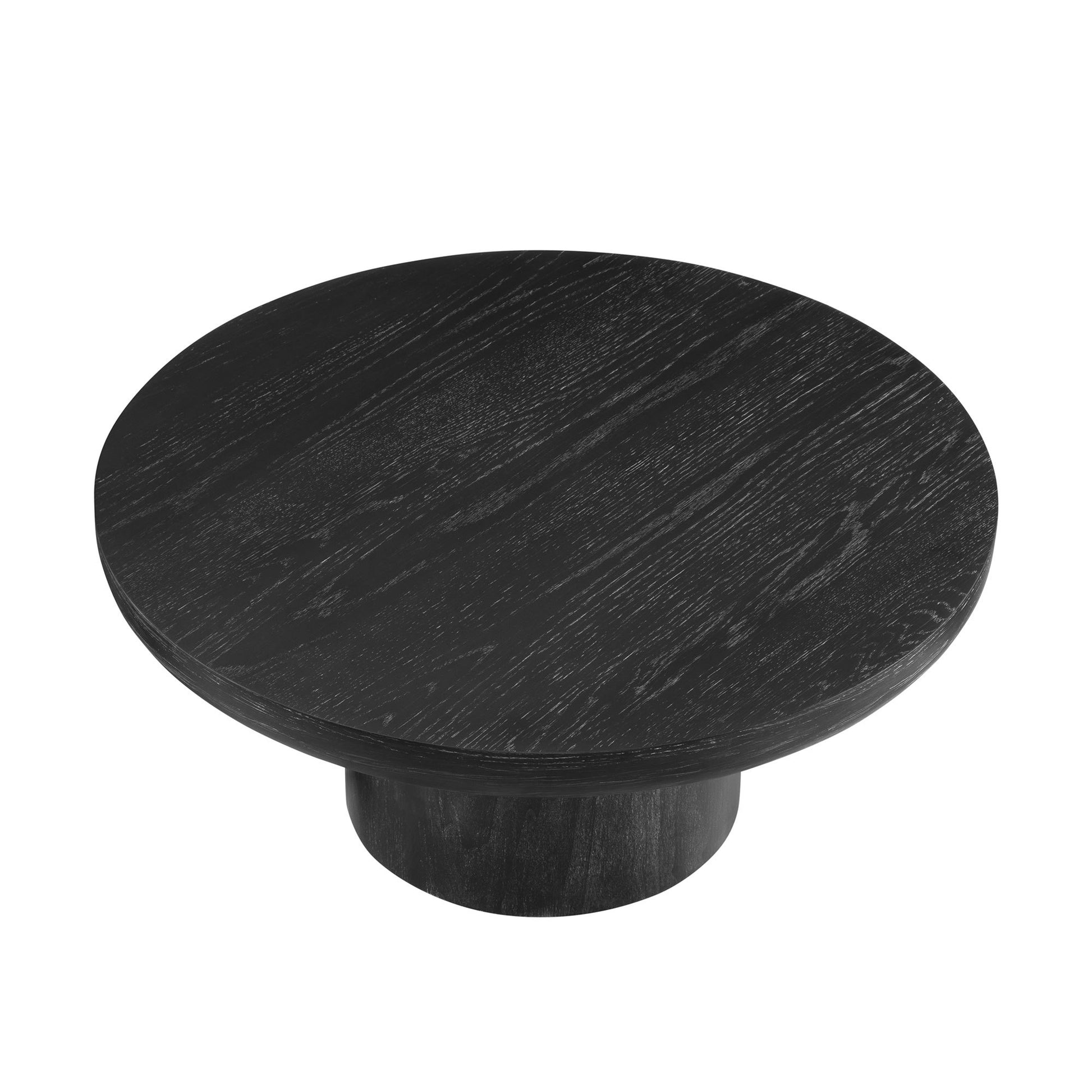 35.98inch Round Coffee Table with Cylindrical Leg,Wood Veneer Tabletop Table,Rounded  Sofa Side Table for living Room Office,Black