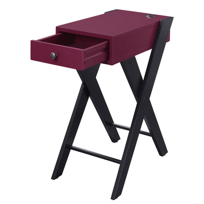 Burgundy and Black Side Table with USB Ports