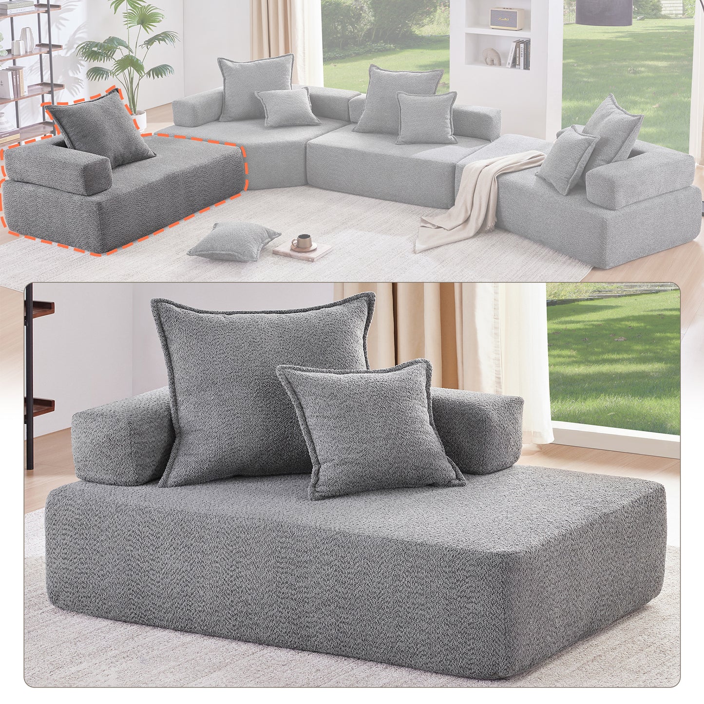 Lounge Frame for Oversized Modular U Shaped Sectional Sofa,Luxury Boucle Floor Couch Set,Convertible Sleeper Couch,Spacious Foam-Filled Sofa Bed for Living Room