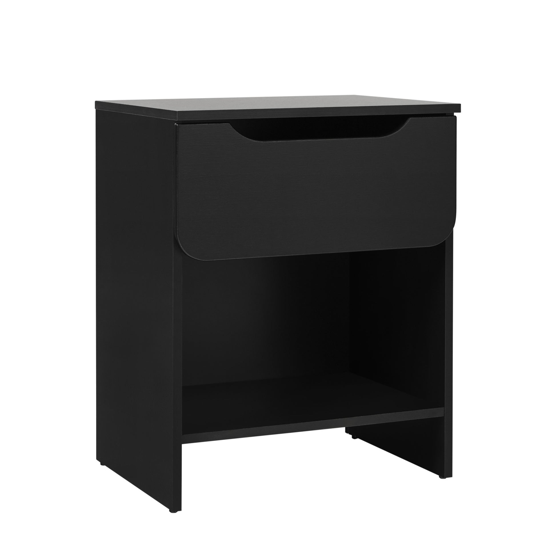 Modern Minimalist 1-Drawer Nightstand with Cubby – Black