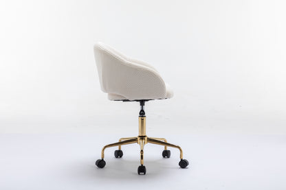 047-Mesh Fabric Home Office 360°Swivel Chair Adjustable Height With Gold Metal Base,Beige