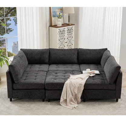 [NEW ARRIVED] [VIDEO PROVIDED]   Modular Sectional Couch with Storage Ottoman, U Shaped Sofa, Storage Ottoman,Minimalist ,Convertible Modular Sofa,Chenille ,Upholstered,6 Seat,Living Room,  Dark  Gray