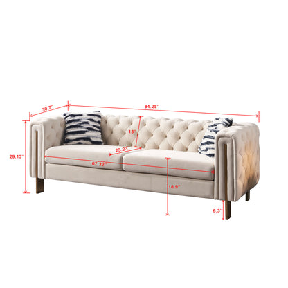 Chesterfield Modern Tufted Velvet Living Room Sofa, 84.25''W Couch,Cream