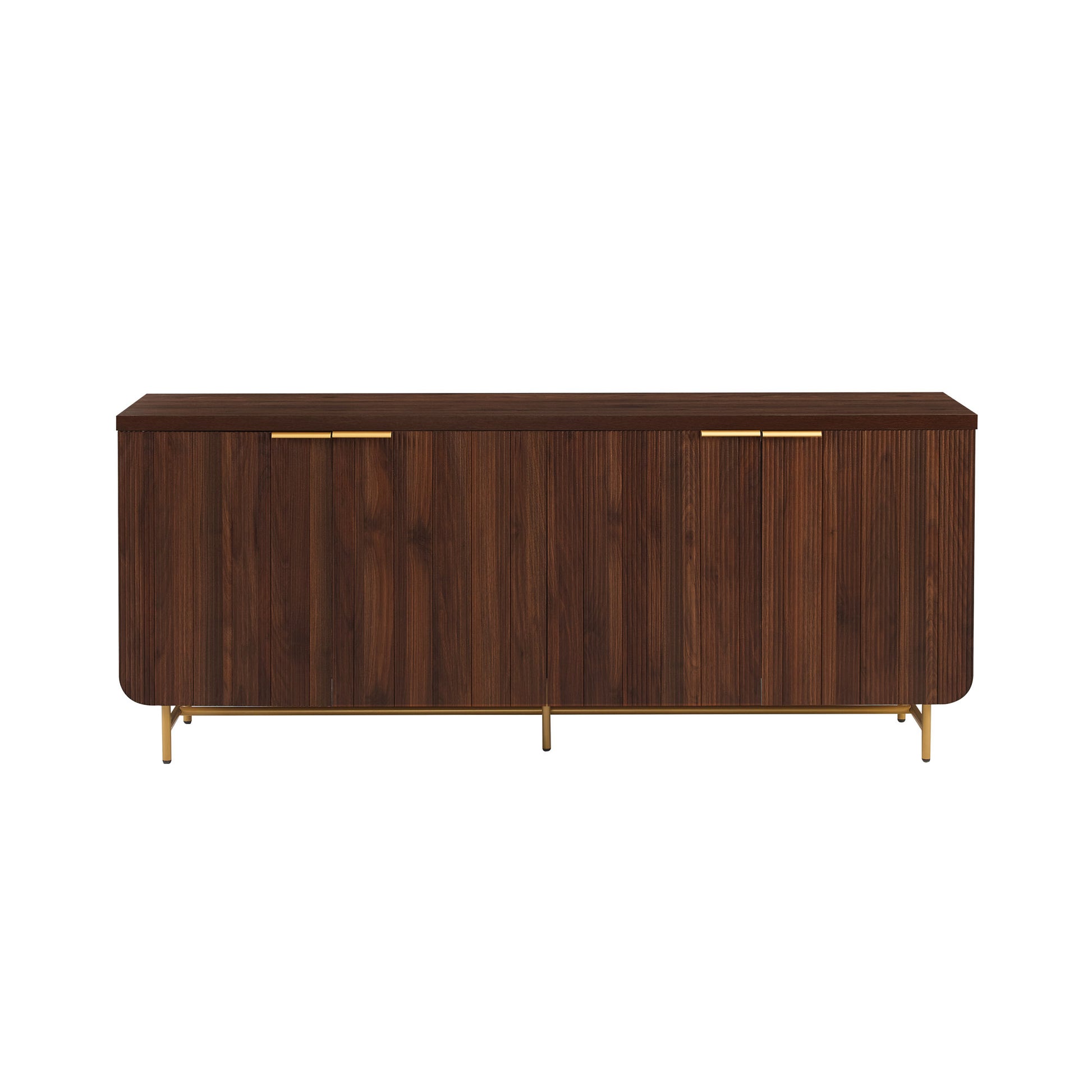 Modern Fluted-Door Minimalist Storage Sideboard – Dark Walnut / Gold