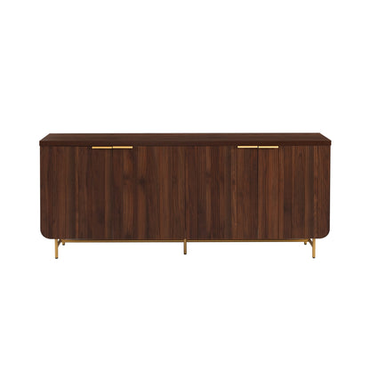 Modern Fluted-Door Minimalist Storage Sideboard – Dark Walnut / Gold