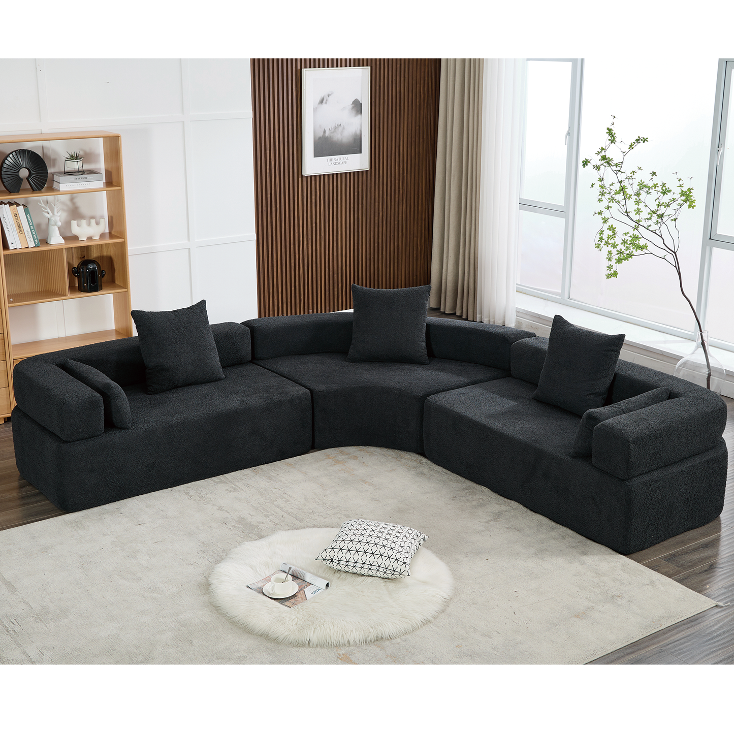 [NEW ARRIVED] [VIDEO PROVIDED]Oversized Combination Sofa,Curved Sofa,Upholstered 4 Seater Couch for Living Room,  Modern Modular 3 Piece Free Combination, Semicircular Modular  Sofa ,  Boucle, Black