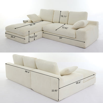 99*69" Modular Sectional Living Room Sofa Set, Modern Minimalist Style Couch, Upholstered Sleeper Sofa for Living Room, Bedroom, 2 PC Free Combination, Installation-free Sofa, L-Shape, White