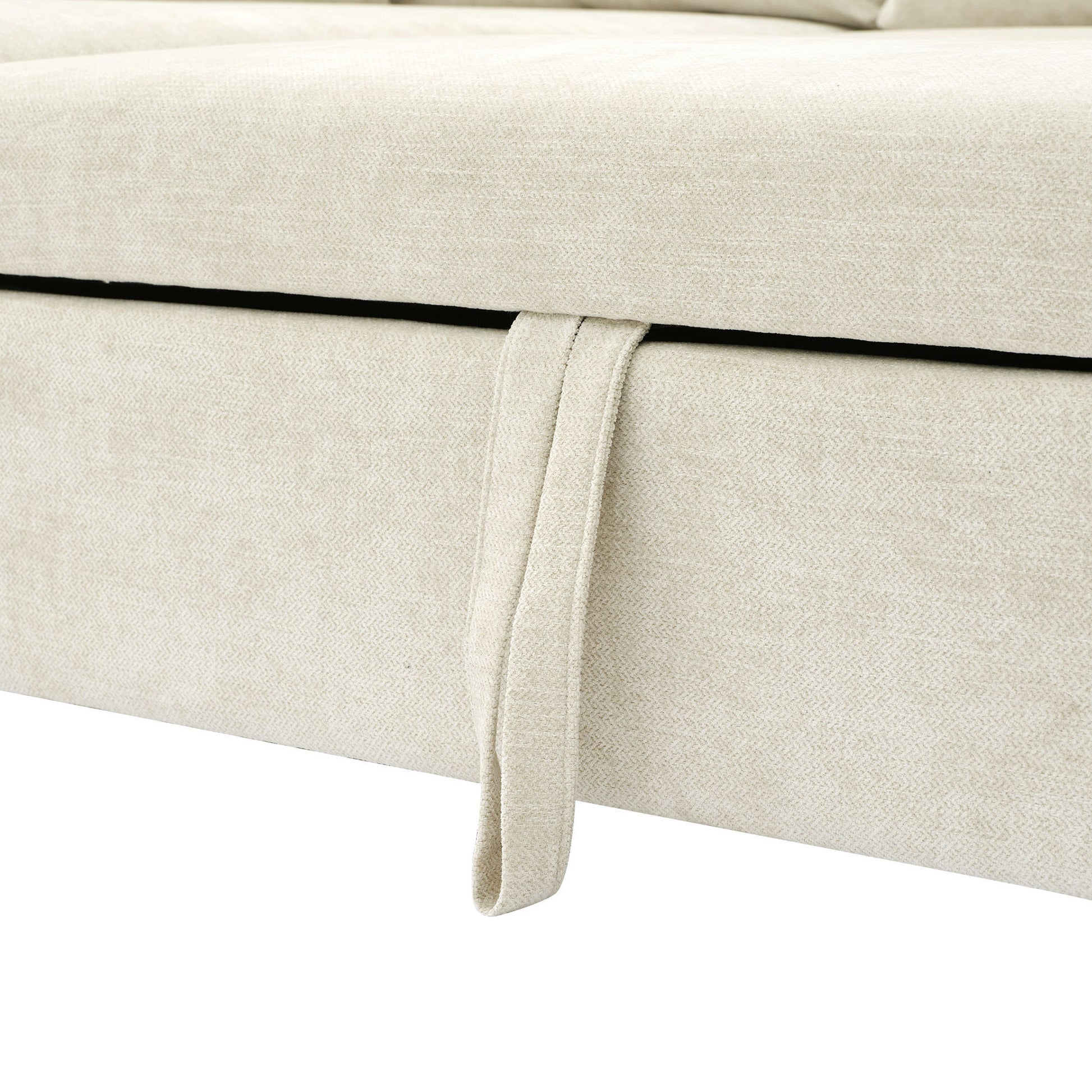 146.9" L-shaped Sofa Sectional Sofa Couch Pull-out Sofa Bed with a Movable Storage Ottoman, a Storage Chaise Lounge and Two USB Ports for Living Room, Beige