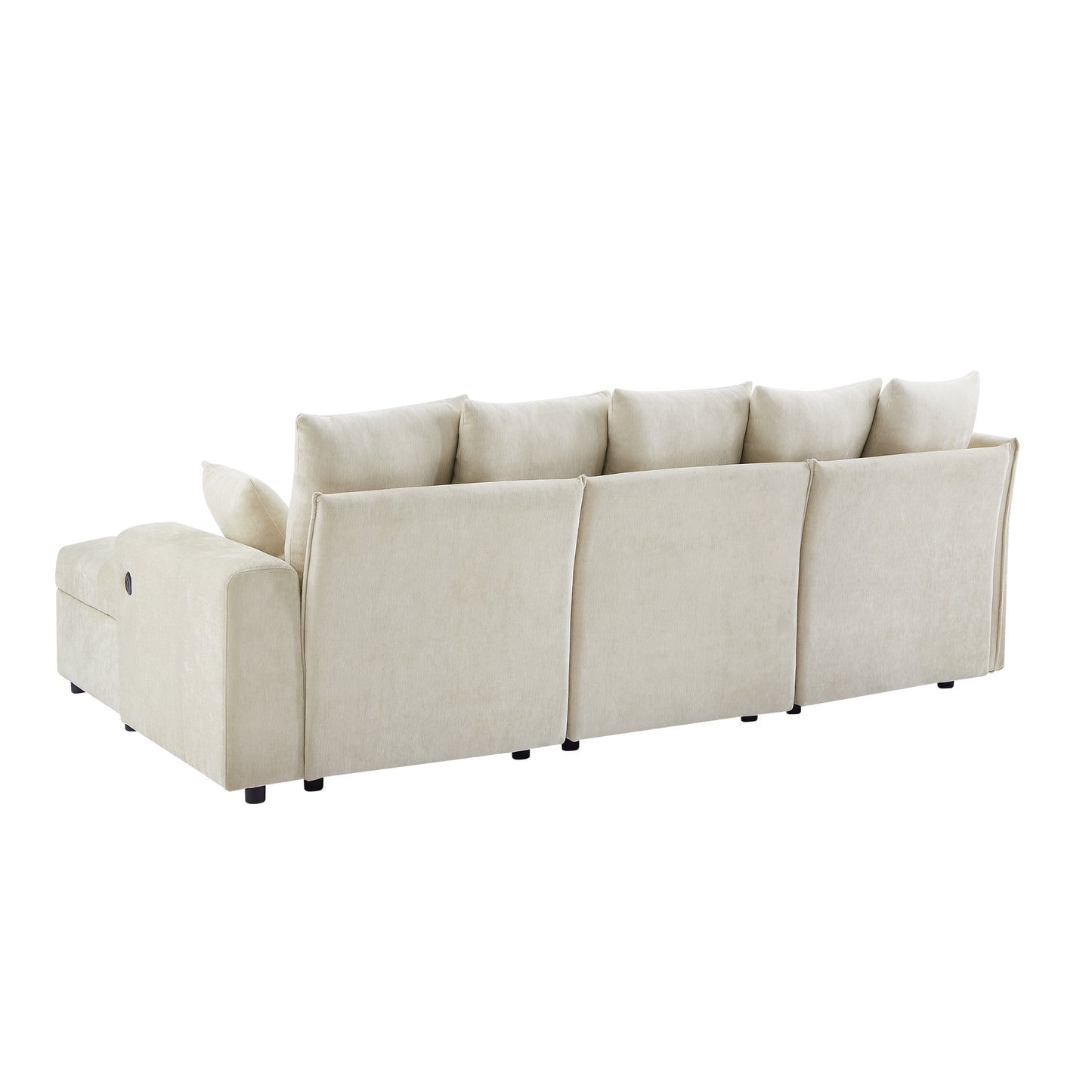 96.45"Sectional sofa Modular Sofa Couch with Three USB Ports, a Removable Storage Ottoman and Five Back Pillows for Living Room, Beige