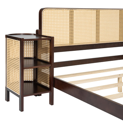 Lilly 3 Pieces Rattan Platform Full Size Bed With Nightstands (2) Set