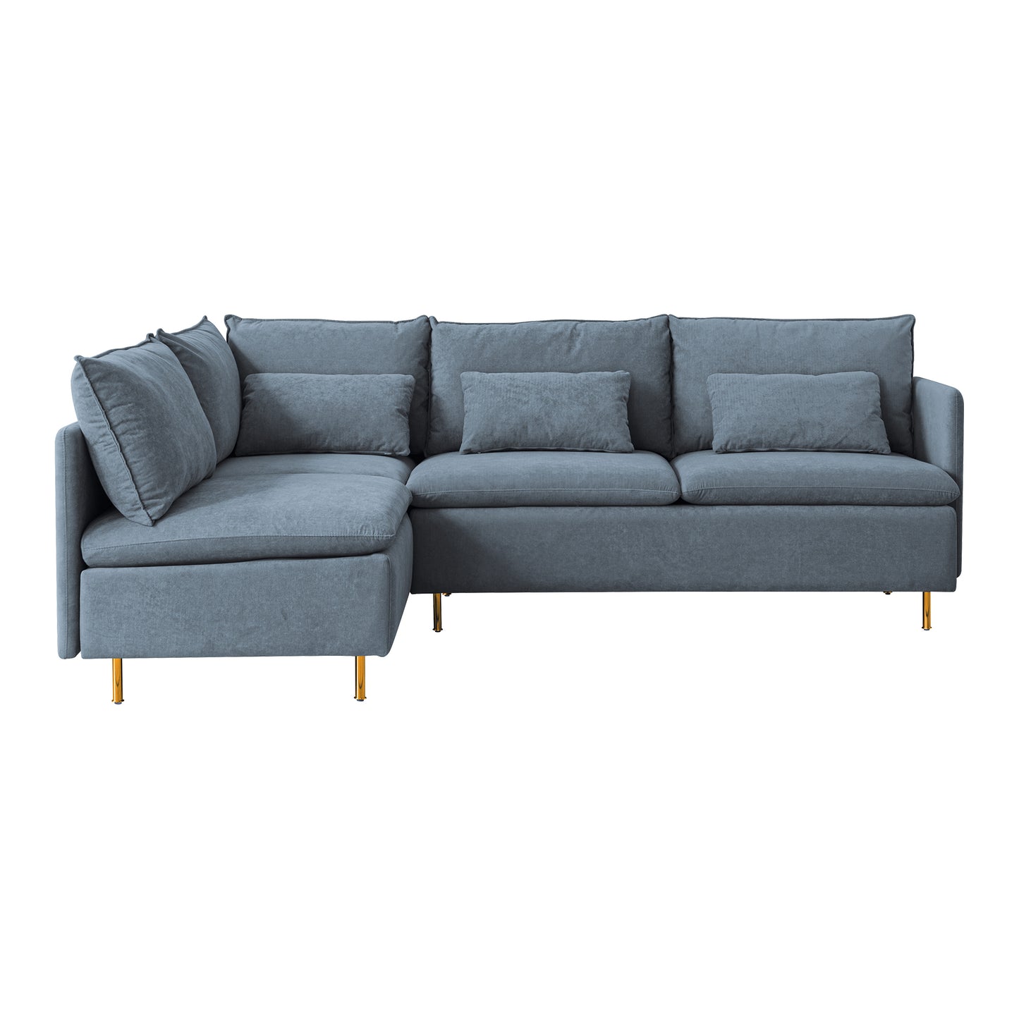 Modular L-shaped corner sofa, movable chaise facing left/right, Grey cotton-linen -90.9 inches