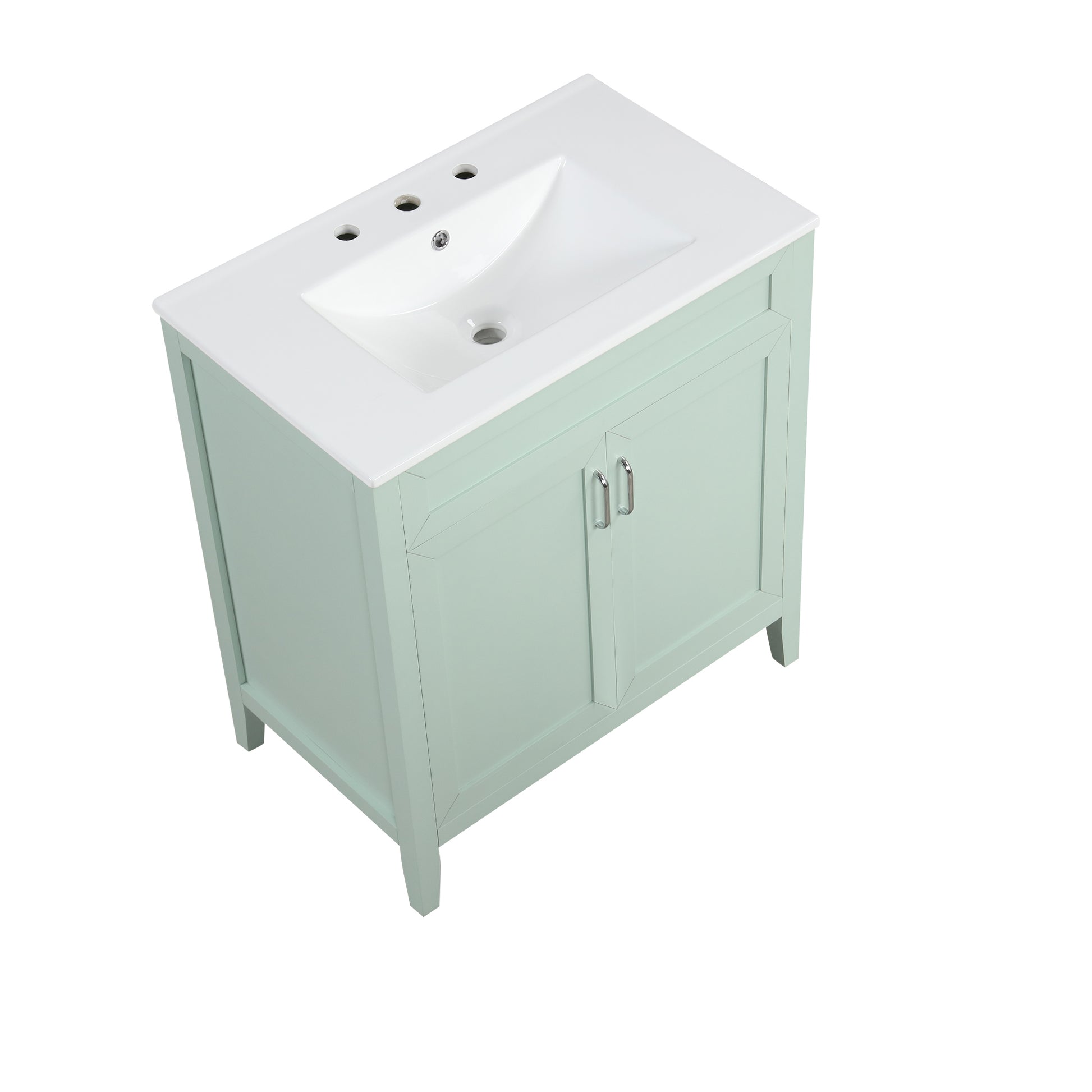 30" Bathroom Vanity with Sink, Multi-functional Bathroom Cabinet with Doors and Drawers, Solid Frame and MDF Board, Green