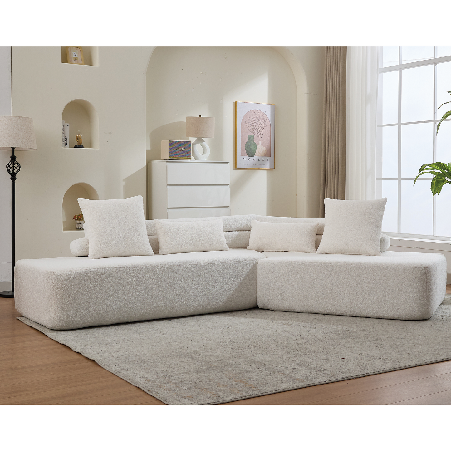 [NEW ARRIVED] [VIDEO PROVIDED] 128"Minimalist Cloud Sectional Couch ,Modern Couches ,4-Seater ,No Assembly,Two modular sofa,Boucle Teddy  Fabric, upholstered , anti-wrinkle fabric, Beige