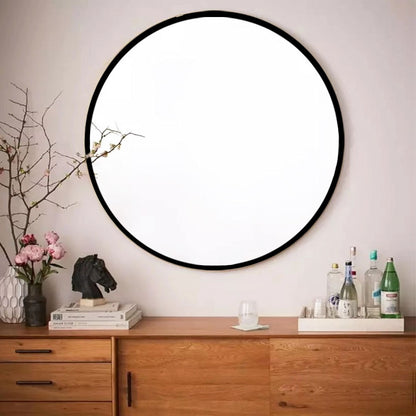 Tempered mirror 32" Wall Circle Mirror for Bathroom, Black Round Mirror for Wall, 20 inch Hanging Round Mirror for Living Room, Vanity, Bedroom