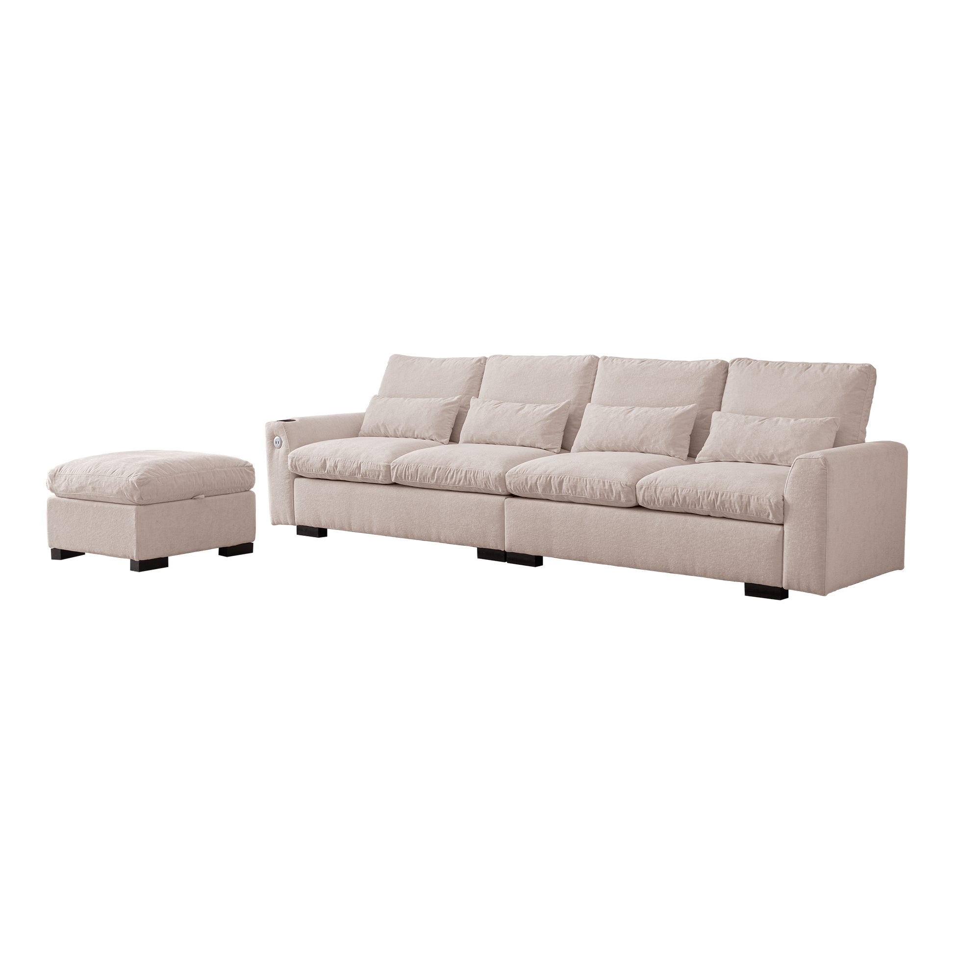 [VIDEO] provided]114.5"Modern Modular L Shaped Chenille Sofa Couch Reversible Ottoman With Storage Removable and Washable Cushions Sofa With USB Ports & Cup Holder For Living Room