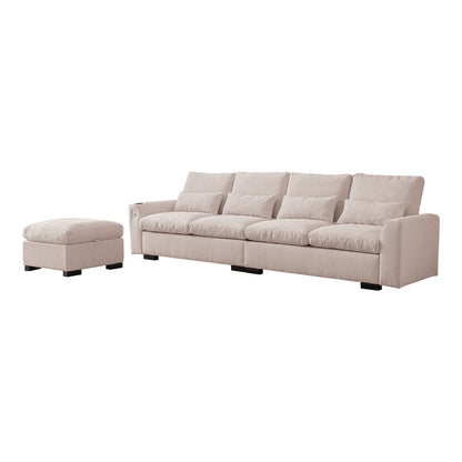 [VIDEO] provided]114.5"Modern Modular L Shaped Chenille Sofa Couch Reversible Ottoman With Storage Removable and Washable Cushions Sofa With USB Ports & Cup Holder For Living Room