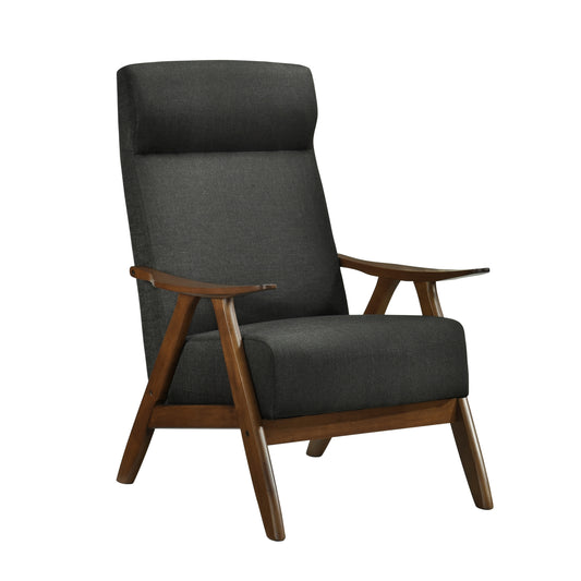 Modern Accent Chair 1pc Dark Gray High Back Chair Cushion Seat and Back Walnut Finish Solid Wood Living Room Furniture