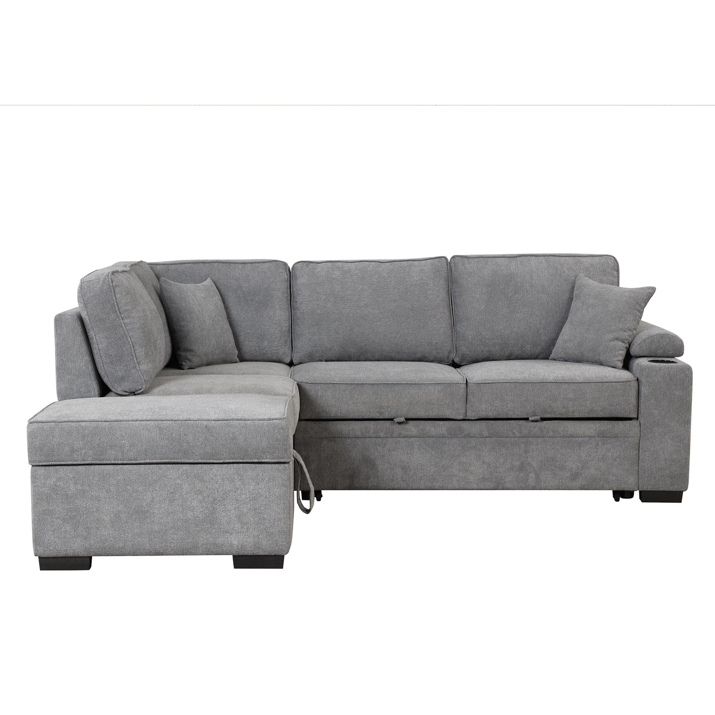 84.75" Sleeper Sofa Bed,2 in 1 Pull Out sofa bed L Shape Couch with Storage Ottoman for Living Room,Bedroom Couch and Small Apartment, Gray