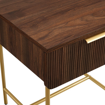 Modern Fluted-Door Minimalist Side Table – Dark Walnut