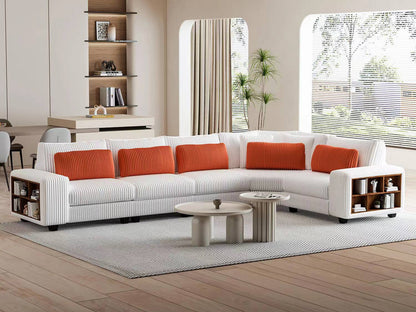 Modular Sectional L-shaped Sofa with Armrest Wooden Frame Locker, Stylish and Comfortable , Cream Style, Beige