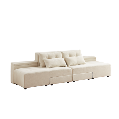 Convertible 3 in 1 Sleeper Sofa and Sectional Sofa with 4 Storage Space for Living Room,Corduroy Couch With 4 pillows,Corduroy