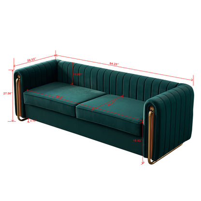 Contemporary Velvet Sofa Couch 84.25''W for Living Room, Green