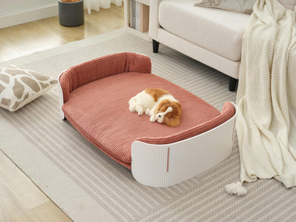 Scandinavian style Cat Couch Bed, Pet Sofa for Indoor Cats PP Indoor Pet Furniture Elevated Cat Beds with Removable Mattress Cover Suitable for Mid or Large  Animal Brand Design White+Pink