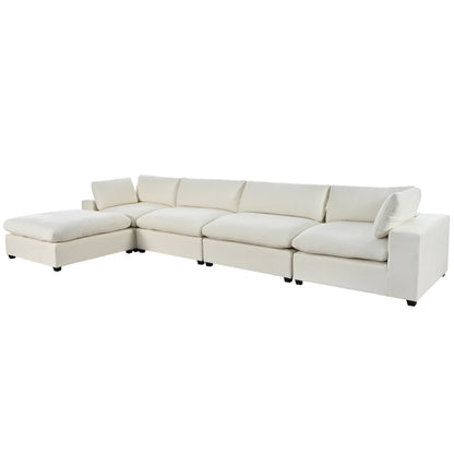 U-style Upholstered Oversize Modular Sofa with Removable Ottoman,Sectional sofa for Living Room Apartment(5-Seater)