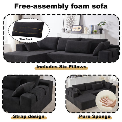 Modern Chenille Upholstered Sectional Sofa Couch Set,Modular 108" L Shaped Sectional Living Room Sofa Set With 6 Pillows,Free Combination Sofa Couch for Living Room,Bedroom(Right Chaise)