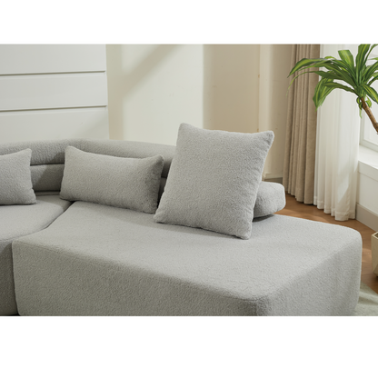 [NEW ARRIVED] [VIDEO PROVIDED] 128"Minimalist Cloud Sectional Couch ,Modern Couches ,4-Seater ,No Assembly,Two modular sofa,Boucle Teddy  Fabric, upholstered , anti-wrinkle fabric,Light Gray