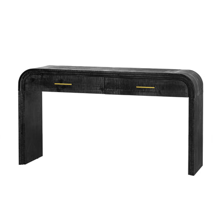 TREXM Unique Retro Silhouette Console Table with Open Style, Two Top Drawers for Entrance, Dinning Room, Living Room (Antique Black)