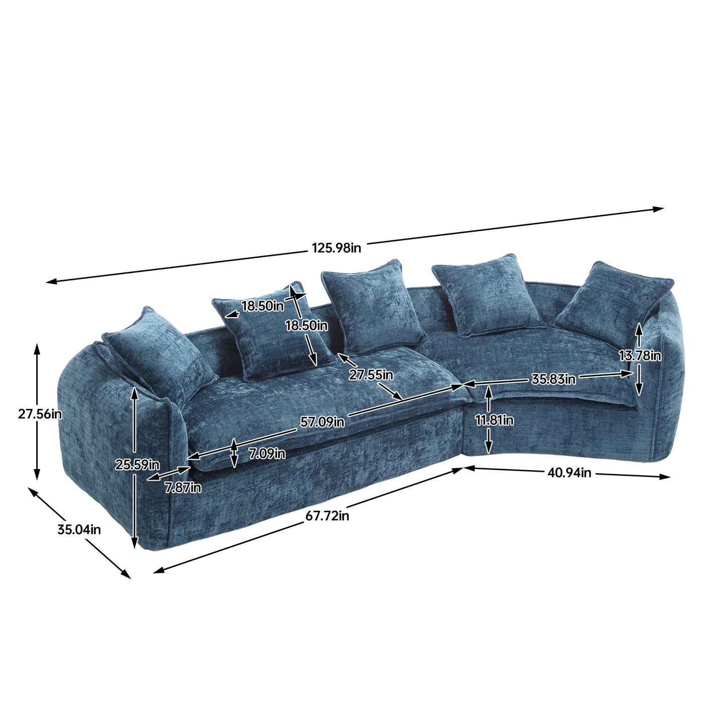 Modular Sectional Sofa, U-Shaped Couch with Sofa for five & Pillows, Modern Minimalist chenille Fabric Large Comfy Cloud Sofas, Living Room Furniture Sets