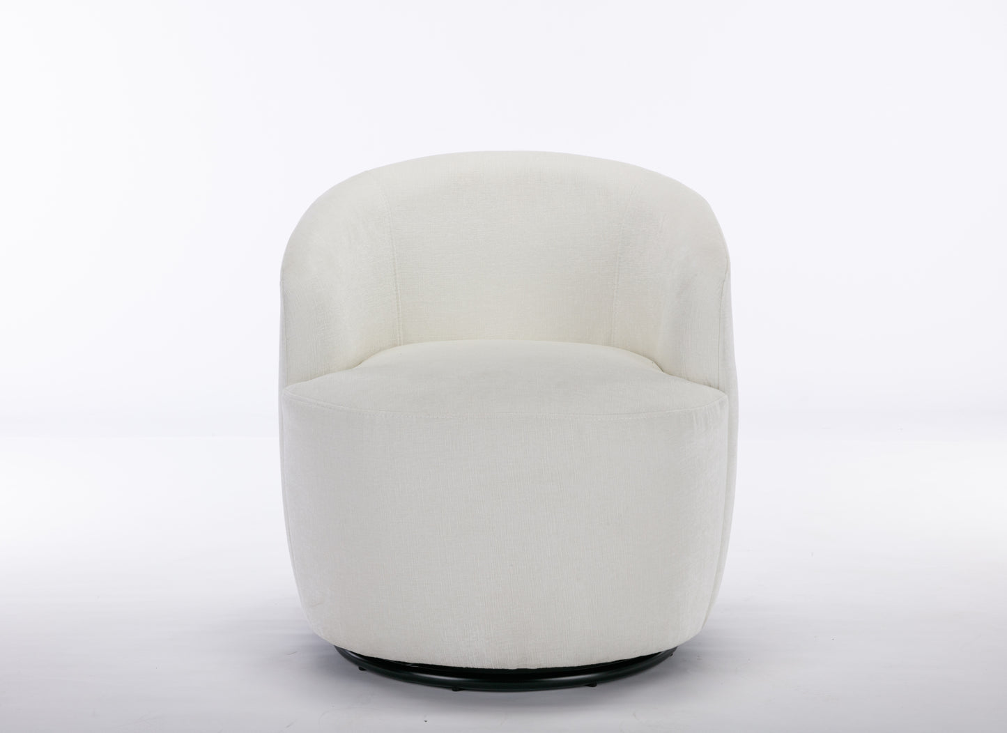 Chenille Fabric Swivel Accent Armchair Barrel Chair With Black Powder Coating Metal Ring,Ivory