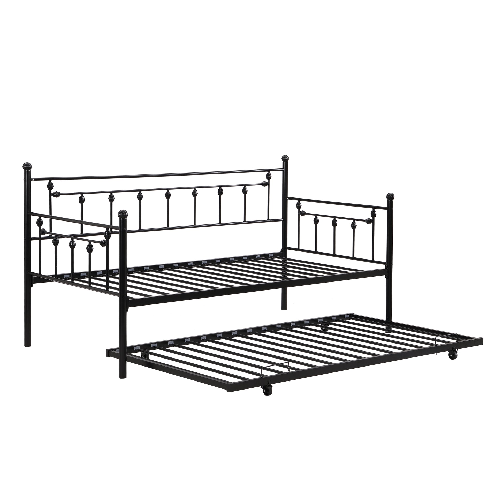 Twin Size Metal Daybed with Pull Out Trundle, Modern 2 in 1 Sofa Bed Frame for Kids Teens Adults,Single Daybed Sofa Bed Frame for Bedroom Living Room Guest Room,No Box Spring Needed