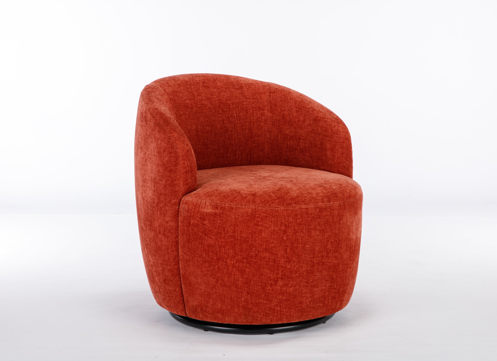 Chenille Fabric Swivel Accent Armchair Barrel Chair With Black Powder Coating Metal Ring,Orange