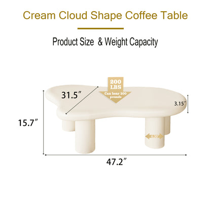 47 Inch Cloud Shaped Coffee Table for Living Room, Beige