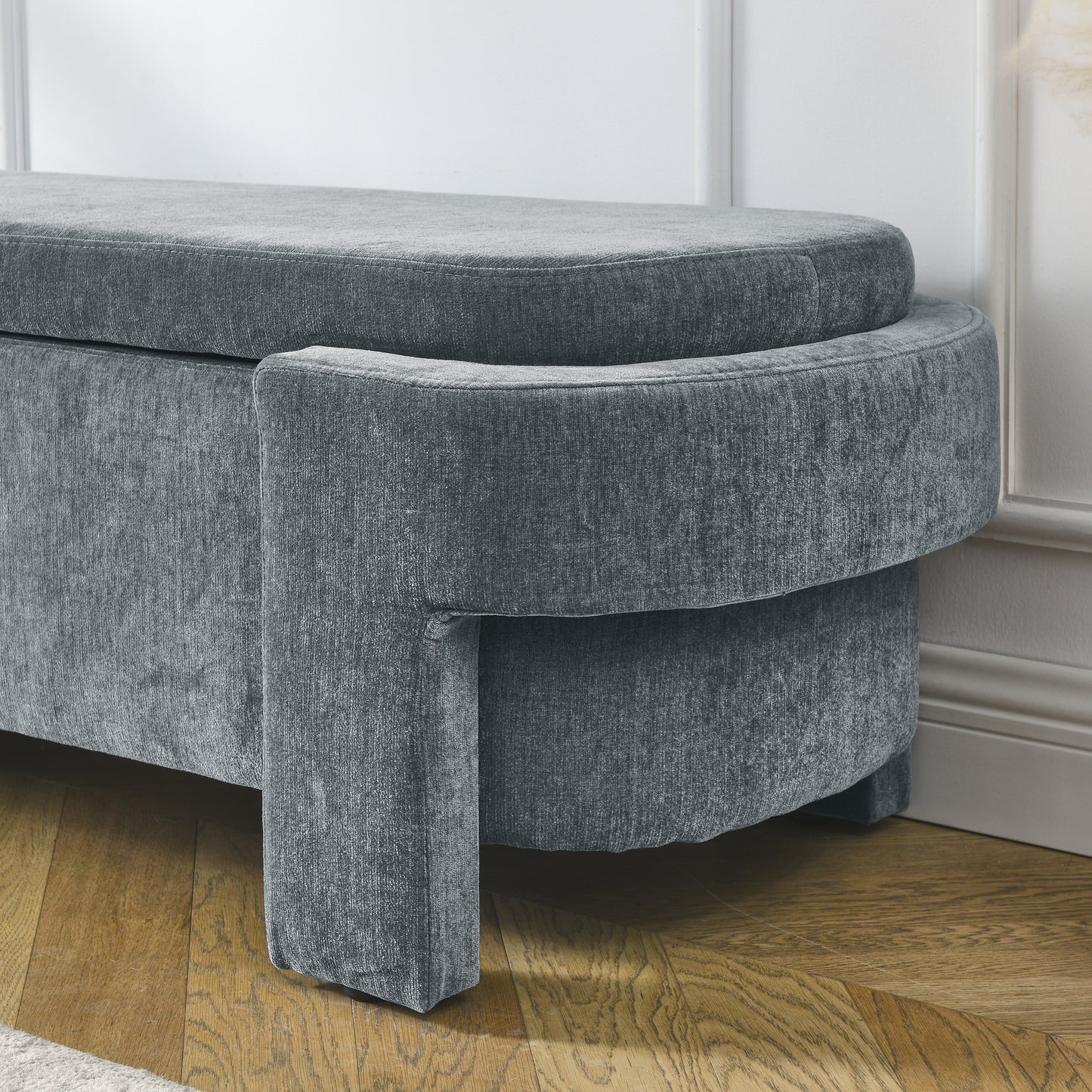 Chenille Upholstered Bench with Large Storage Space for the Living Room, Entryway and Bedroom,Grey,( 51.5''x20.5''x17'' )