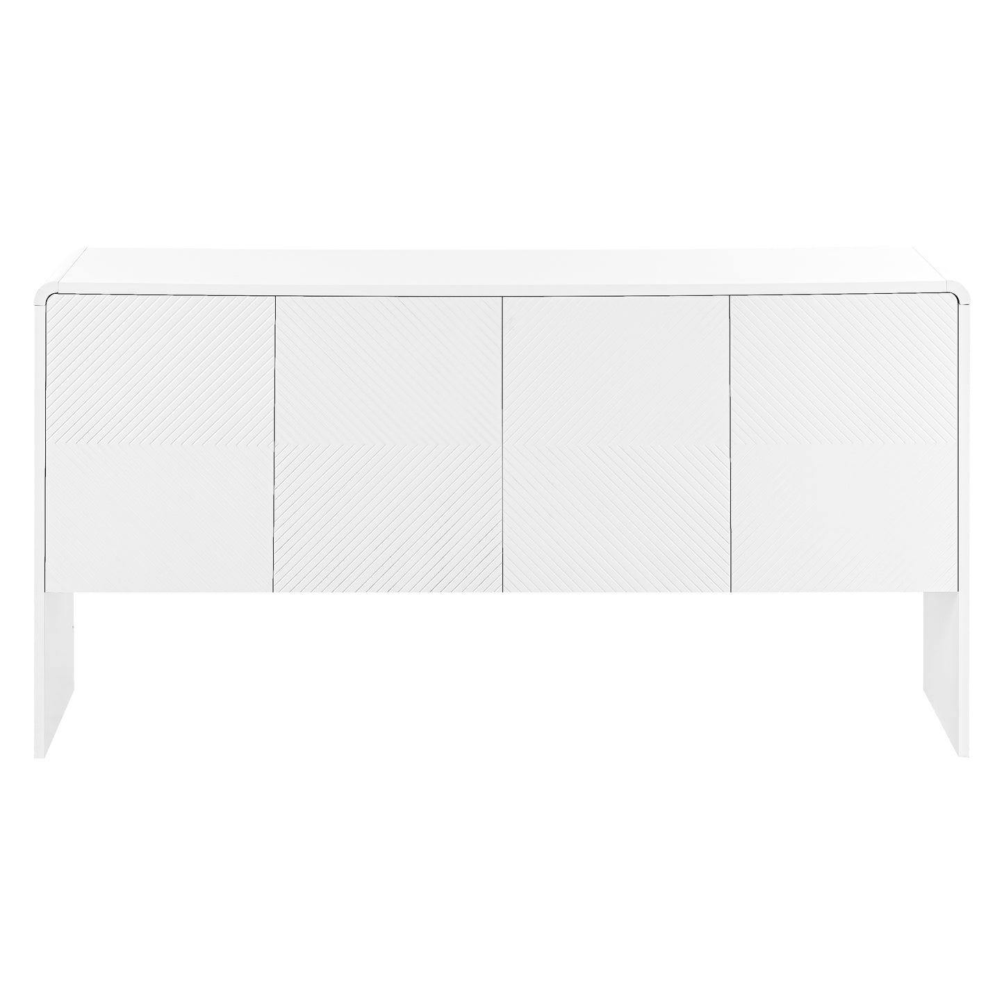 TREXM Minimalist Style 60"L Large Storage Space Sideboard with 4 Doors and Rebound Device for Living Room and Entryway (White)