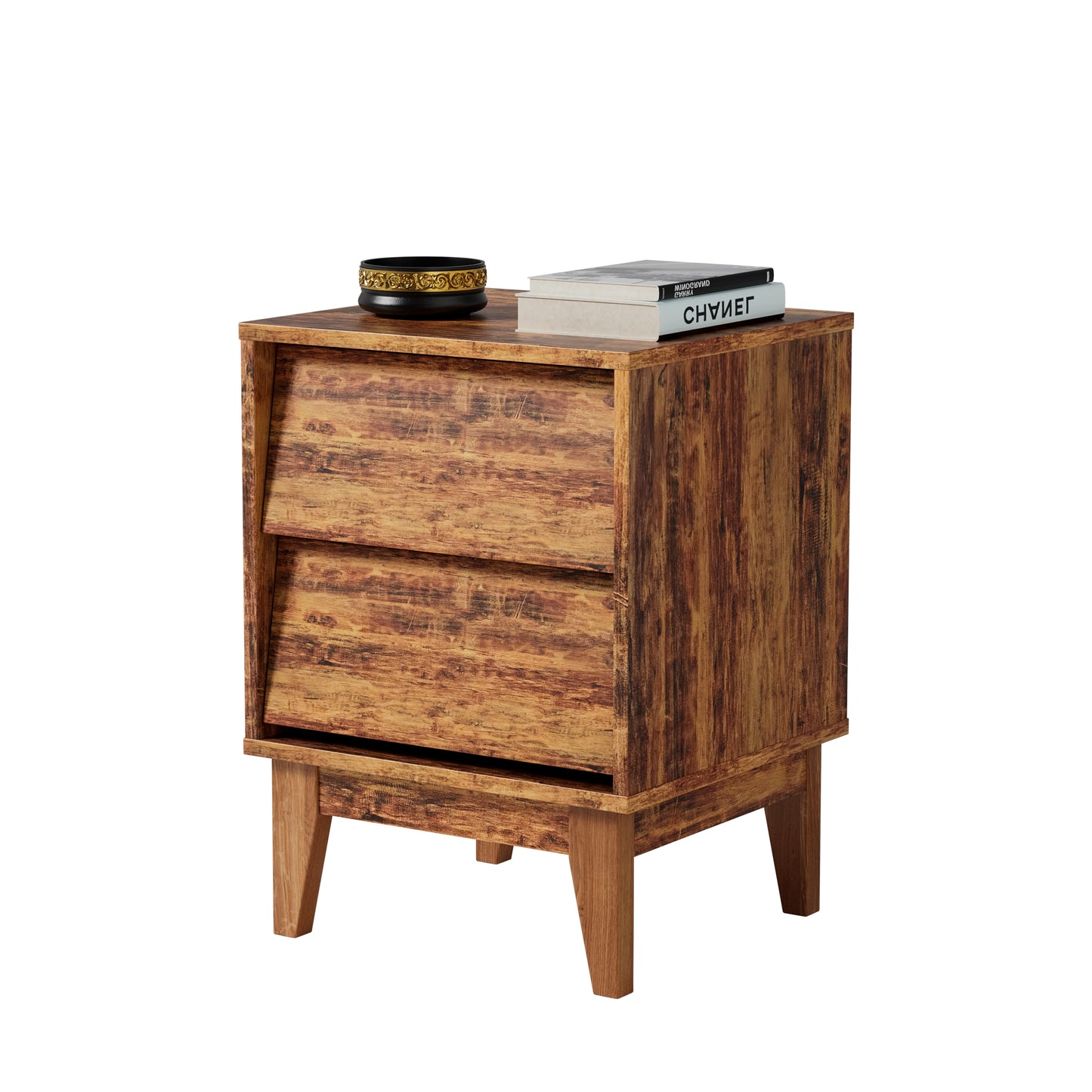 2 Set Nightstands Features Vintage-style and Bevel Design, Bedside Table, Mid Century Modern Nightstand, Night Stand for Bedroom