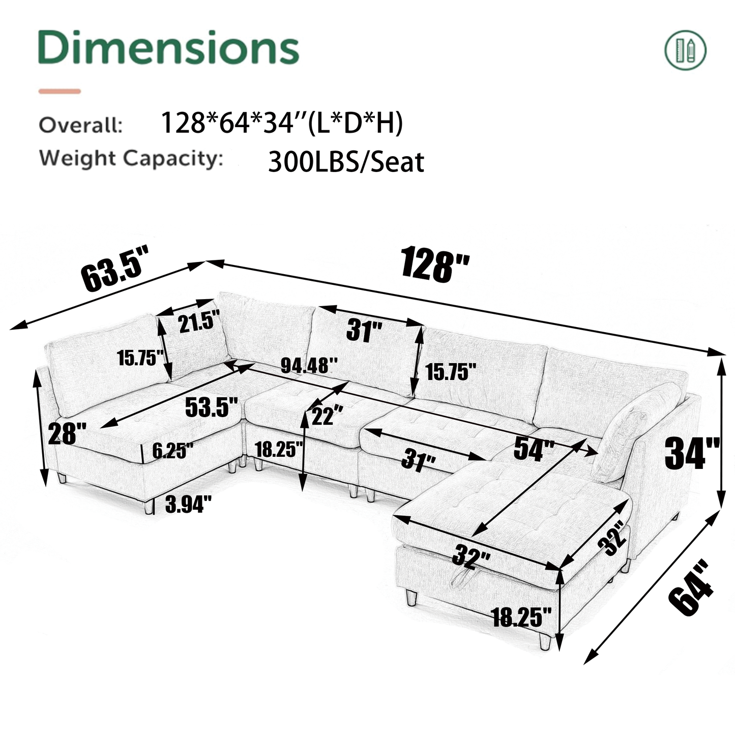 [NEW ARRIVED] [VIDEO PROVIDED]   Modular Sectional Couch with Storage Ottoman, U Shaped Sofa, Storage Ottoman,Minimalist ,Convertible Modular Sofa,Chenille ,Upholstered,6 Seat,Living Room,  Dark  Gray