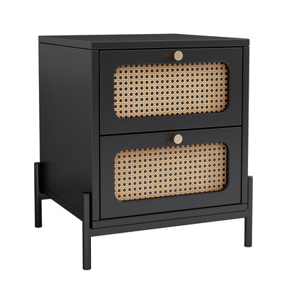 Yara Modern Cannage Rattan Wood Nightstand