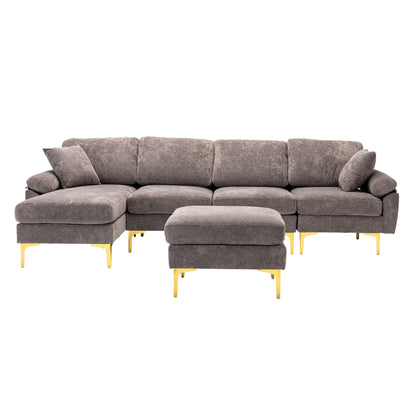 COOLMORE U-shape sectional sofa  with Ottoman , Reversible Sofa Couch for Living Room,Spacious Furniture,Durable Couch Removable and machine washable cover (Grey Velvet)