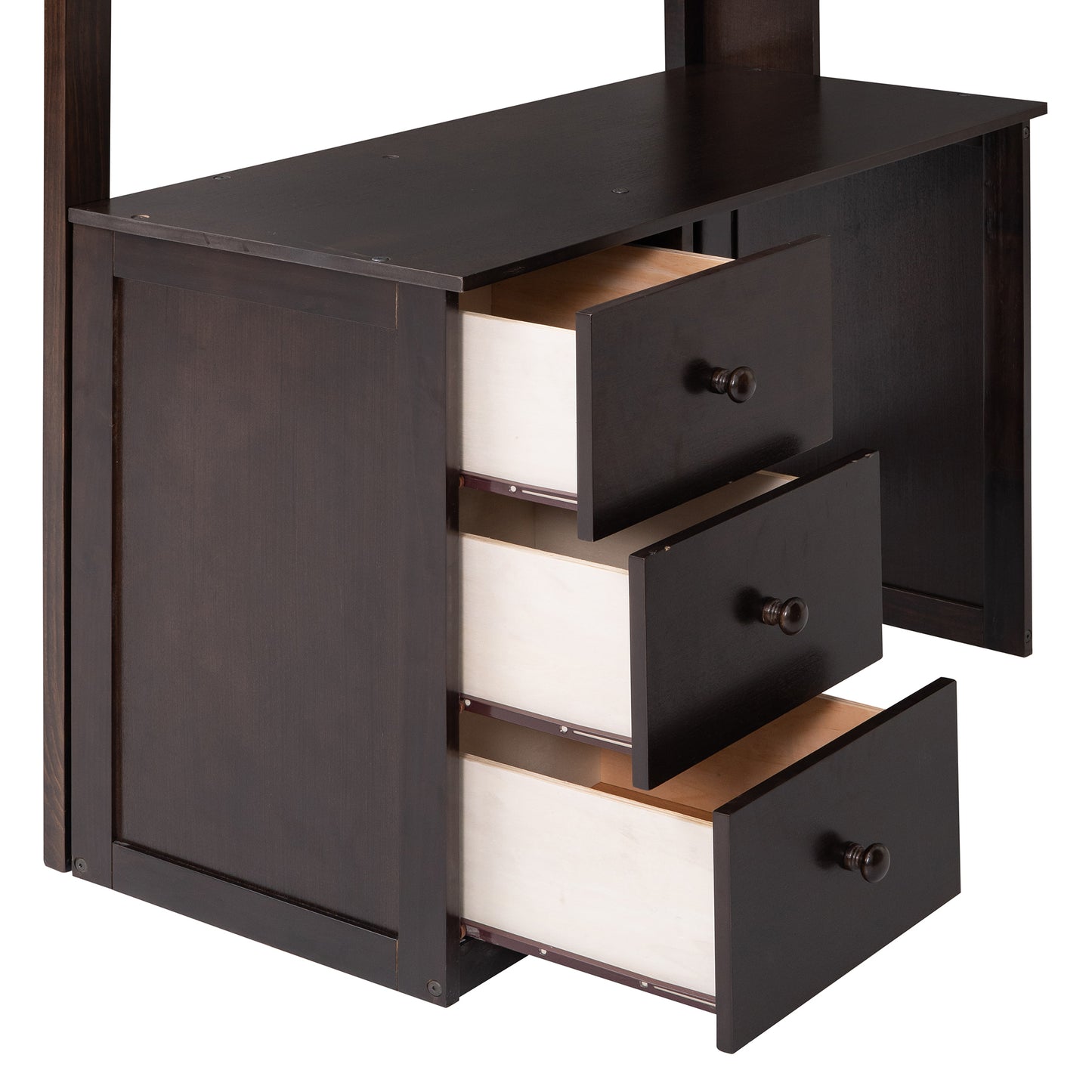 Twin size Loft Bed with Drawers,Desk,and Wardrobe-Espresso