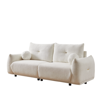 Lamb's wool 2-seater cushion sofa 90'' comfortable sofa for living room Bedroom and other casual spaces Lamb's wool sofa with 2 cushions and 2 ball pillows. (beige)