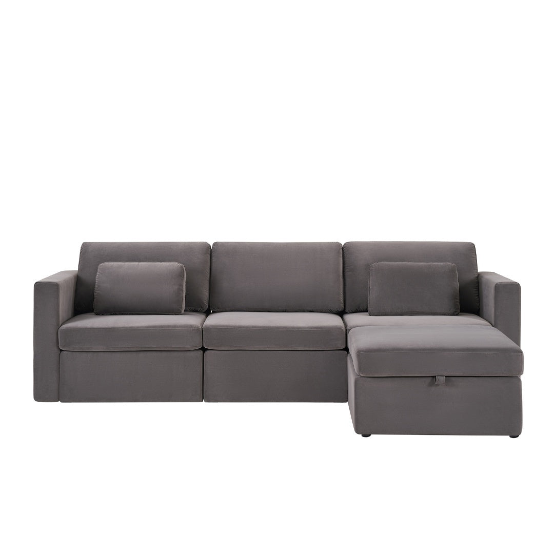 Modern Velvet Modular Sectional Sofa, L Shape Convertible Sofa Set with Pillows, Oversized Sectional Couches with Storage Ottomans for Living Room, Loft, Apartment, Office - Dark Gray 4 Seats