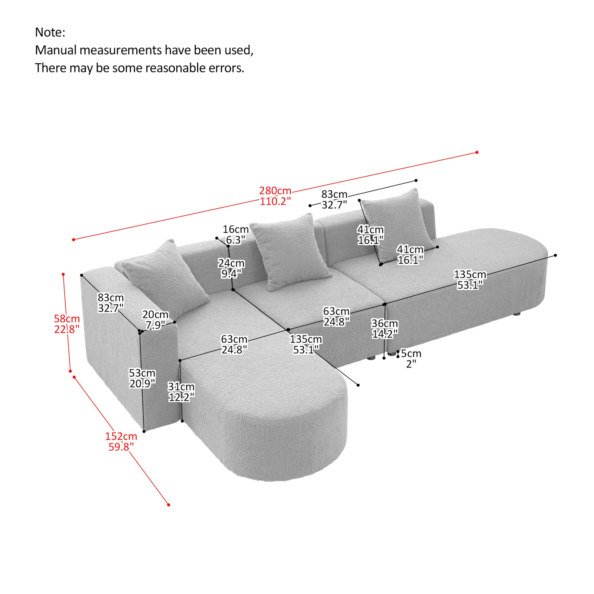 [VIDEO] provided]Modern Sectional L shape boucle Sofa with curved seat (facing left)