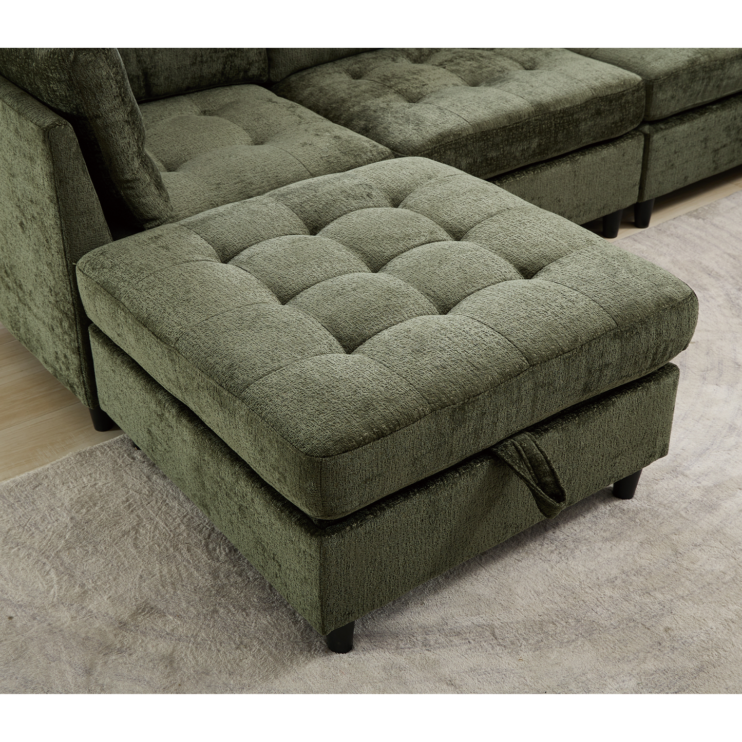 [NEW ARRIVED] [VIDEO PROVIDED]   Modular Sectional Couch with Storage Ottoman, U Shaped Sofa, Storage Ottoman,Minimalist ,Convertible Modular Sofa,Chenille ,Upholstered,6 Seat,Living Room,   Green