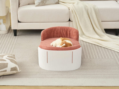 Scandinavian style Cat Couch Bed, Pet Sofa for Indoor Cats PP Indoor Pet Furniture Elevated Cat Beds with Removable Mattress Cover Suitable for Kitty, Puppy or Small Animal  Brand Design  White Pink