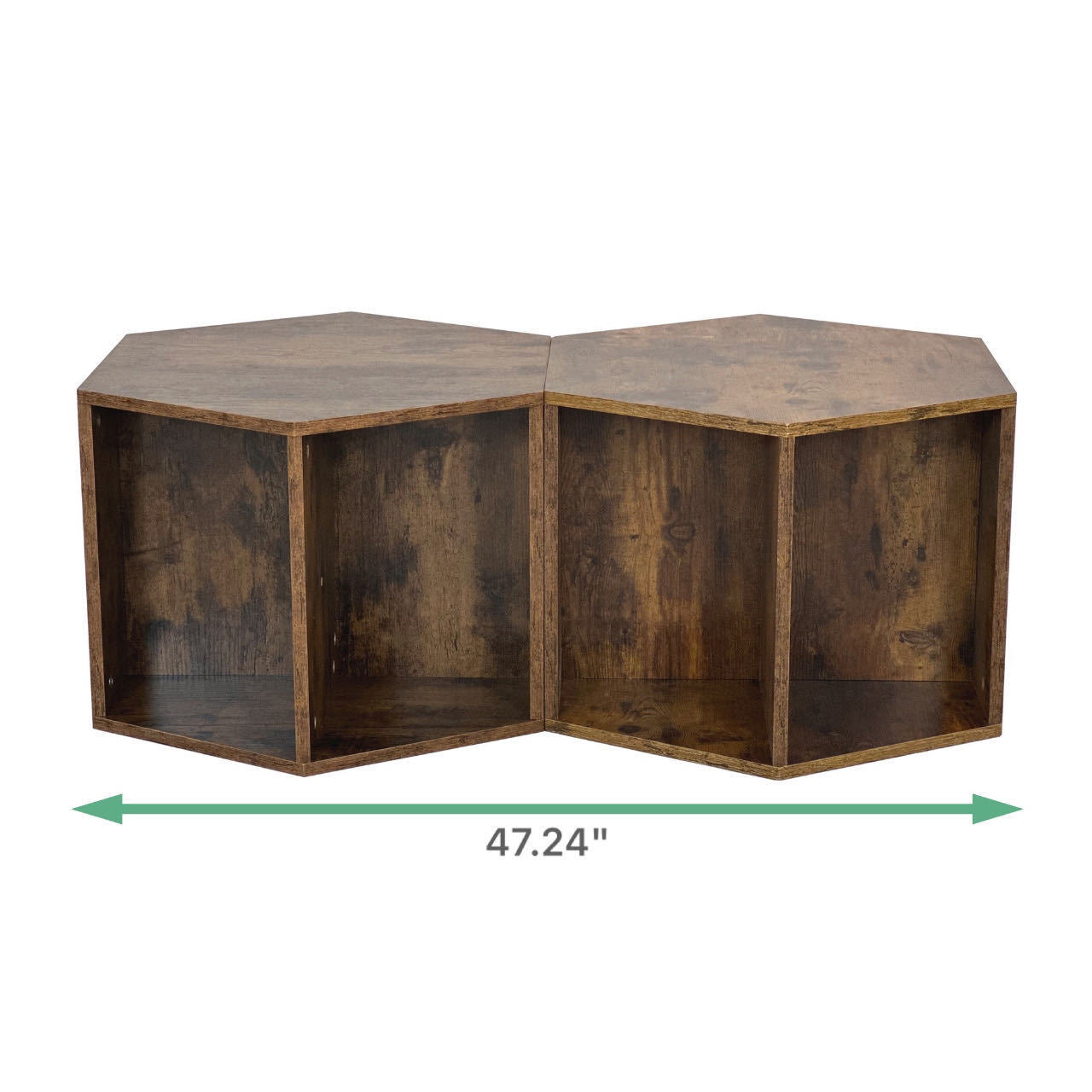 47.24'' Hexagonal Coffee Table Side Table Nightstand Antique Wood 2PCS